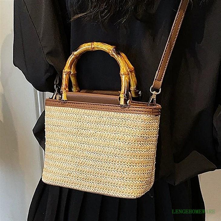 Bamboo Handle Straw Crossbody Shoulder Bag suppliers