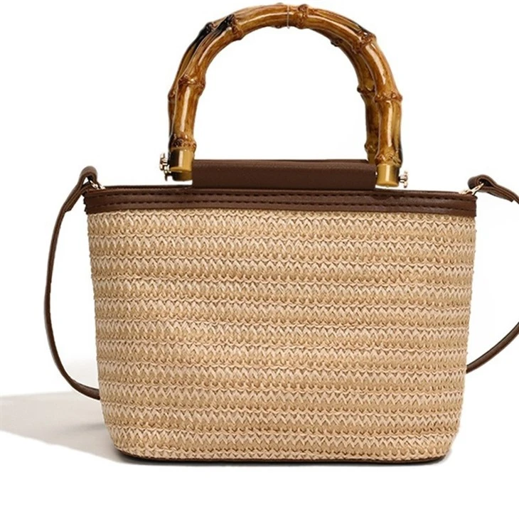 Bamboo Handle Straw Crossbody Shoulder Bag